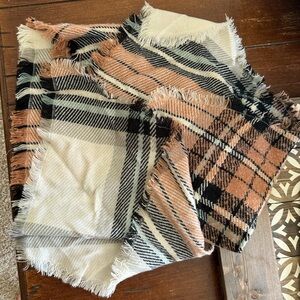 Plaid Fringe Scarf in Black and Tan